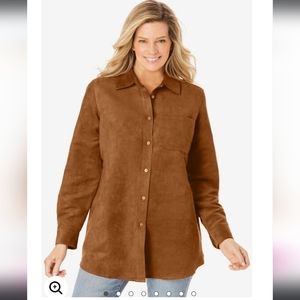 Woman Within Soft Brown Button Up Shirt Medium Plus 14 16